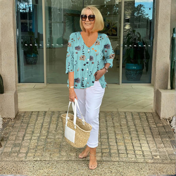 Elspeth - Printed Button Tunic Top