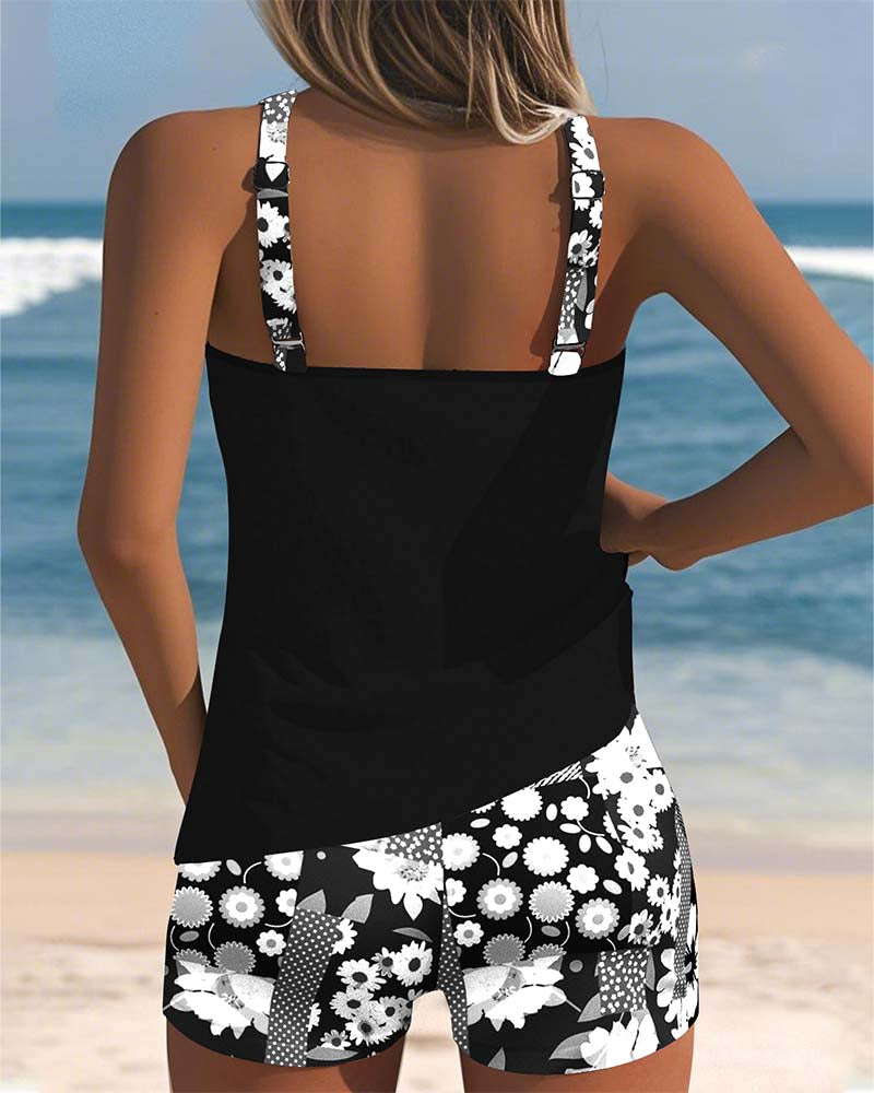 Lily - Swimsuit Tank Top with Printed Boxer Set