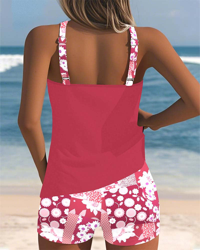 Lily - Swimsuit Tank Top with Printed Boxer Set