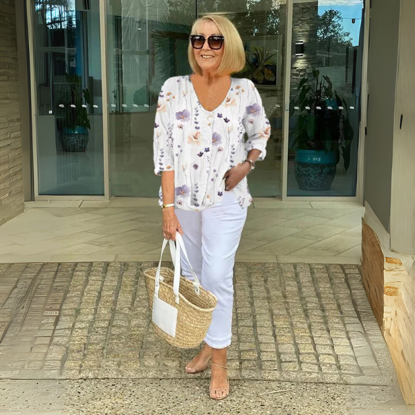 Elspeth - Printed Button Tunic Top