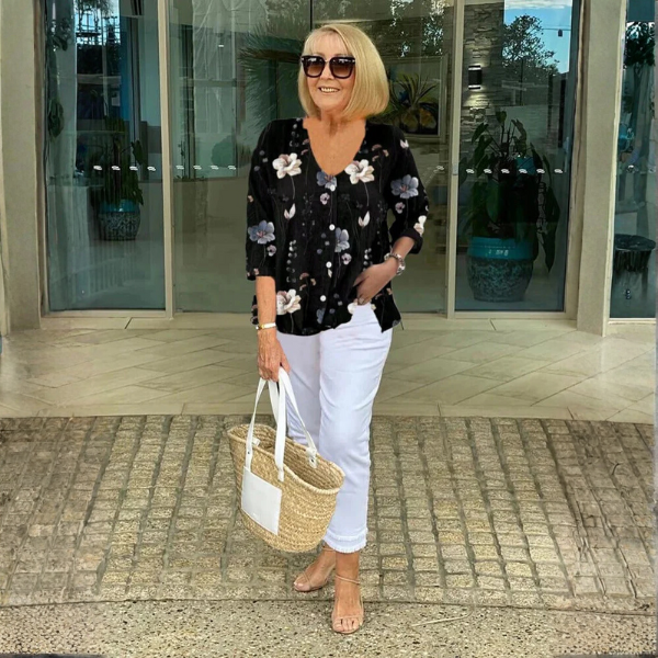 Elspeth - Printed Button Tunic Top