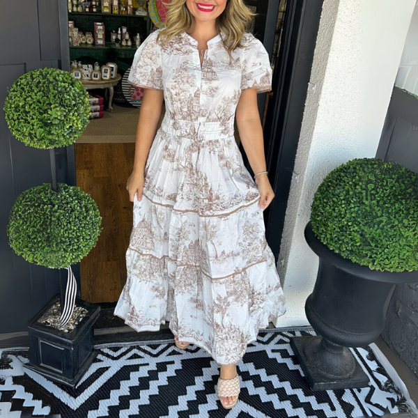 Billie - Ruched Print Tiered Maxi Dress