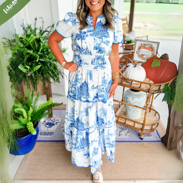 Billie - Ruched Print Tiered Maxi Dress