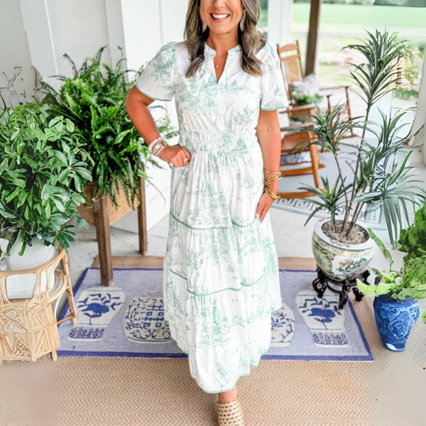 Billie - Ruched Print Tiered Maxi Dress