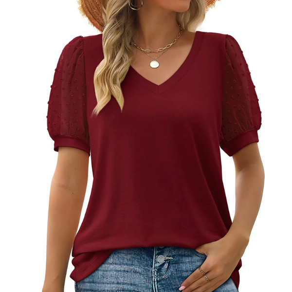 Vaila - Sheer Sleeve V Neck Top