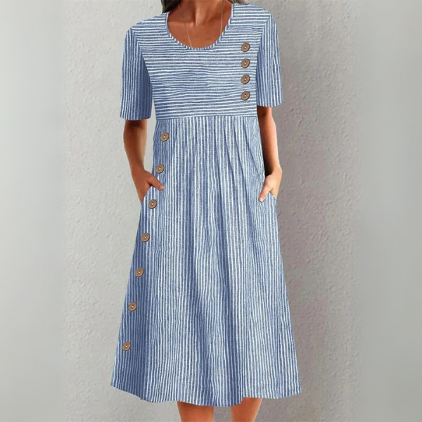 Ivy - Striped Midi Dress with Relaxed Elegance